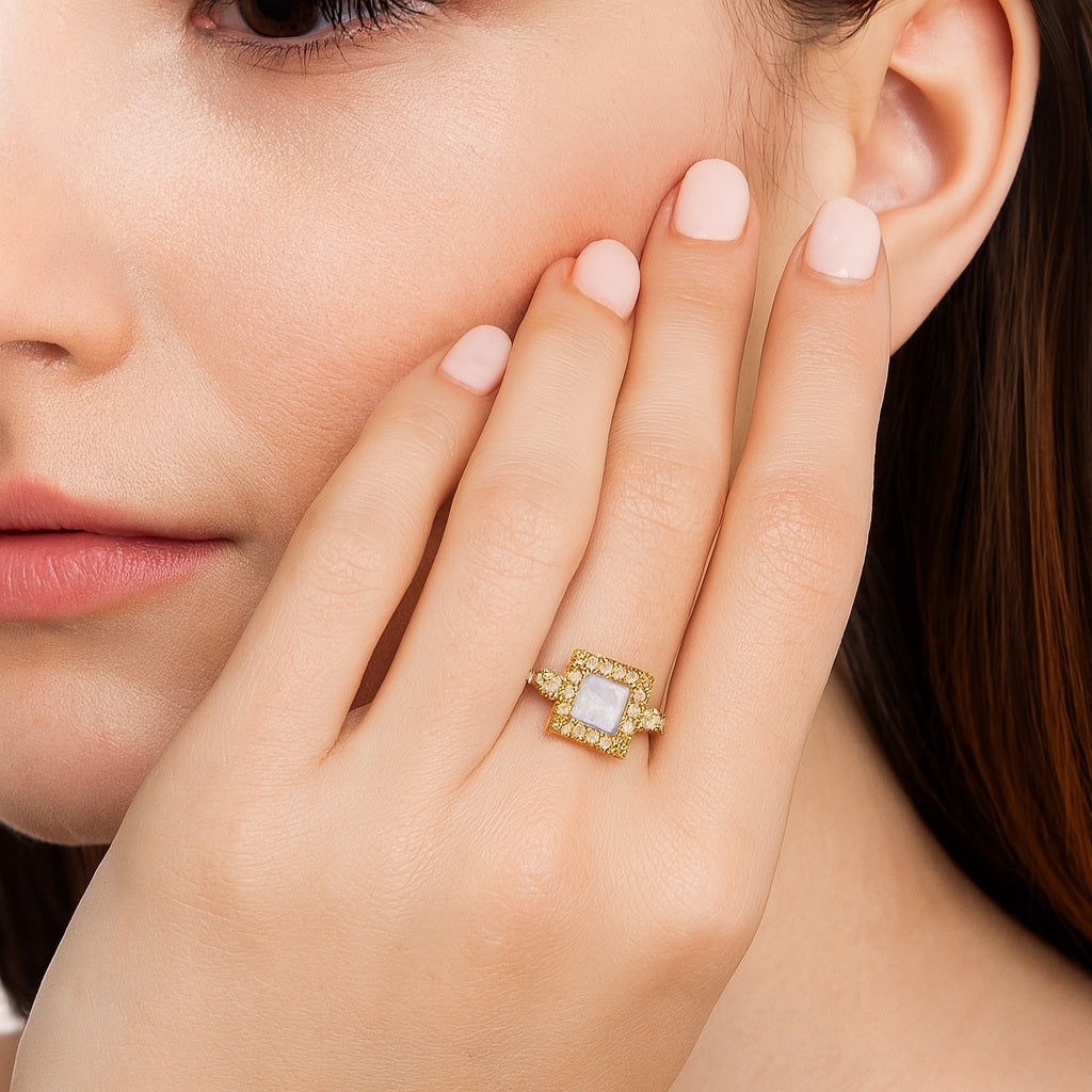 Moonstone Statement Halo Ring – Sterling Silver