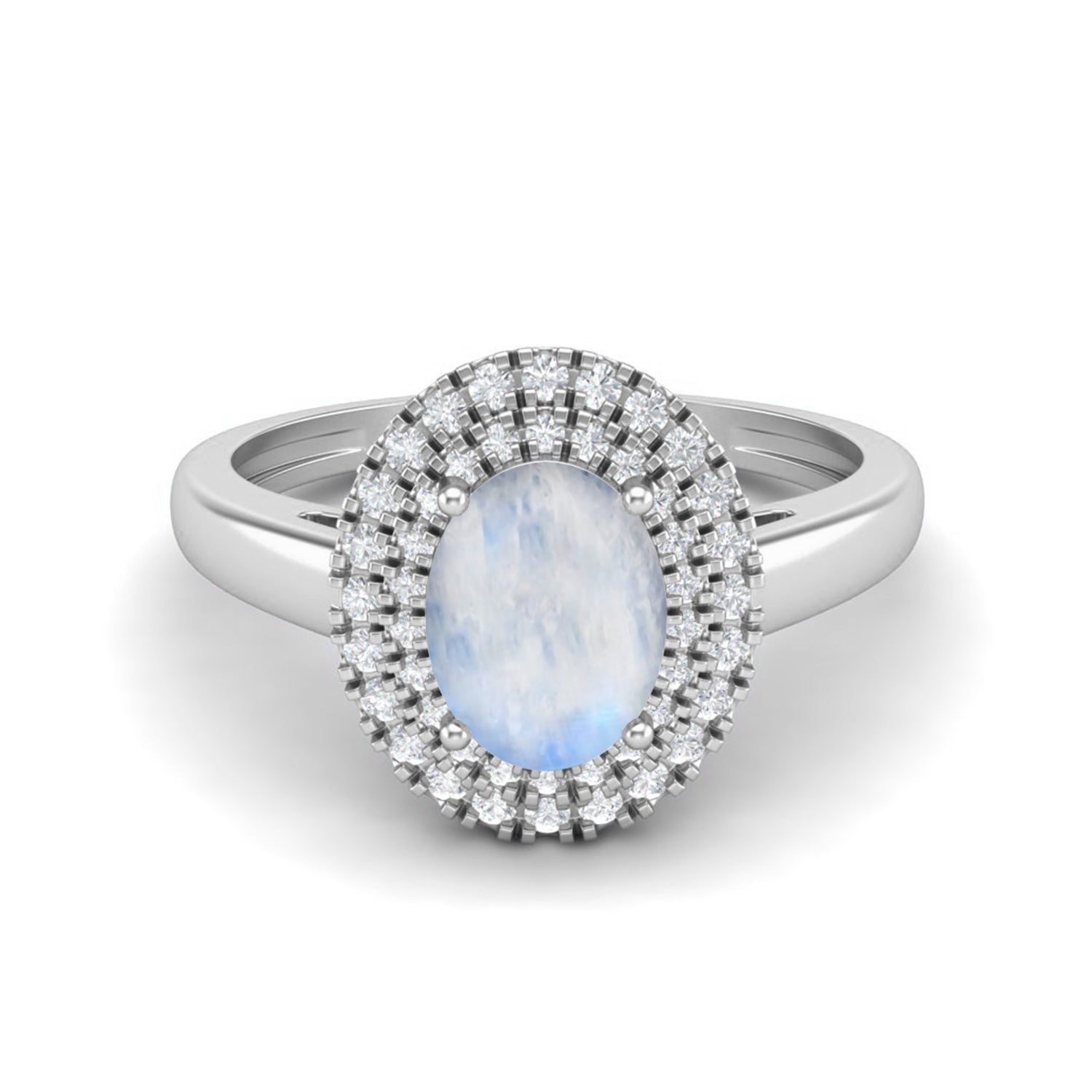 Moonstone Double Halo Ring - Sterling Silver