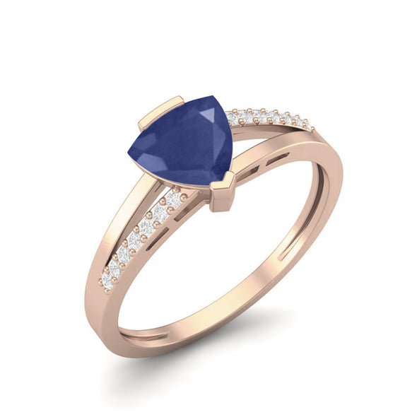 Trillion Shape Blue Sapphire Solitaire 925 Sterling Silver Split Shank Engagement Ring