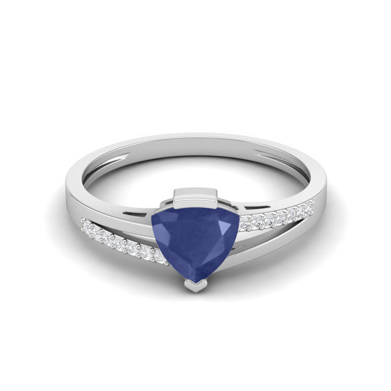 Trillion Shape Blue Sapphire Solitaire 925 Sterling Silver Split Shank Engagement Ring