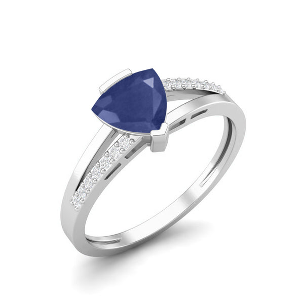 Trillion Shape Blue Sapphire Solitaire 925 Sterling Silver Split Shank Engagement Ring