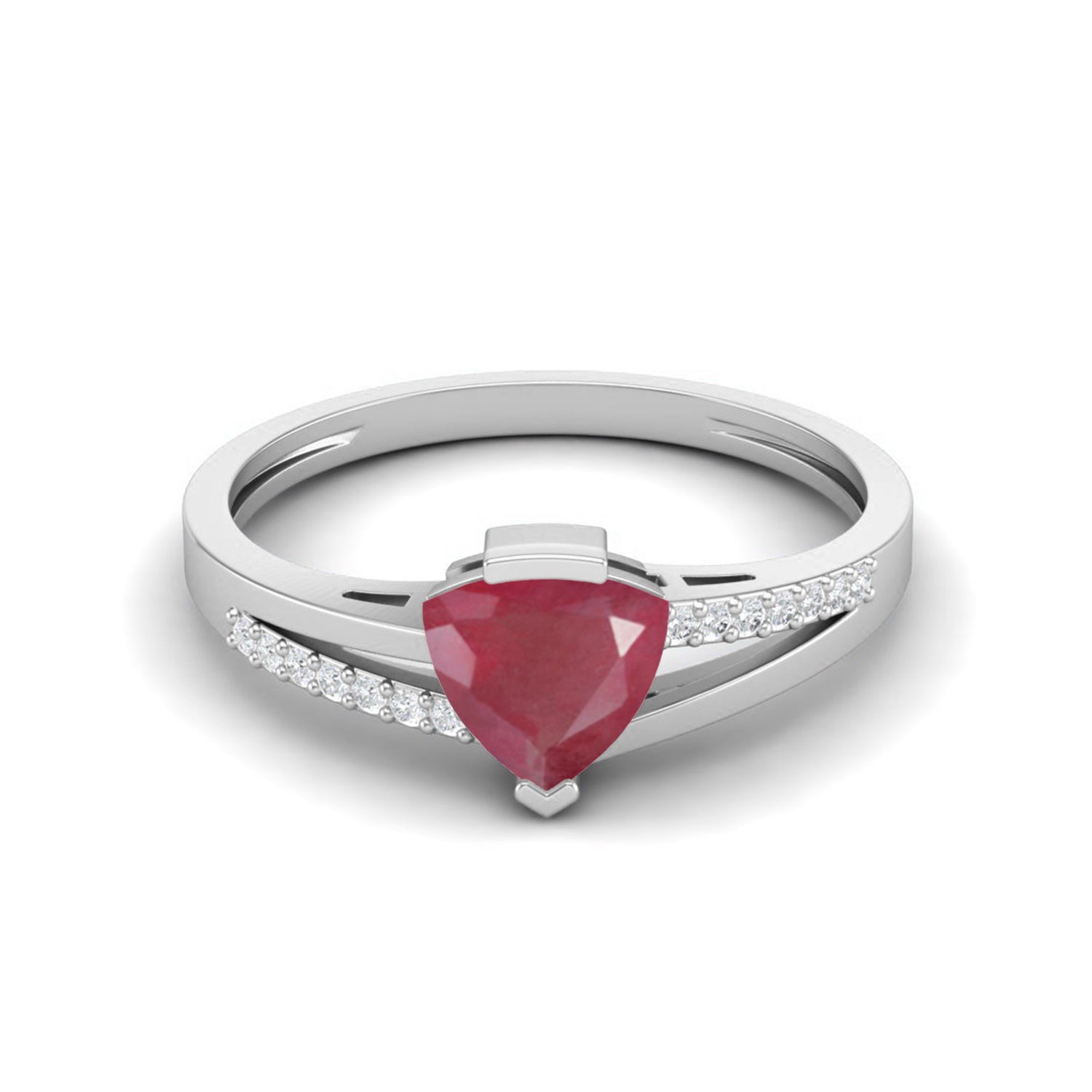 Ruby 0.75 Ct Trillion Modern Pavé Accent  Ring – 14k Yellow Gold