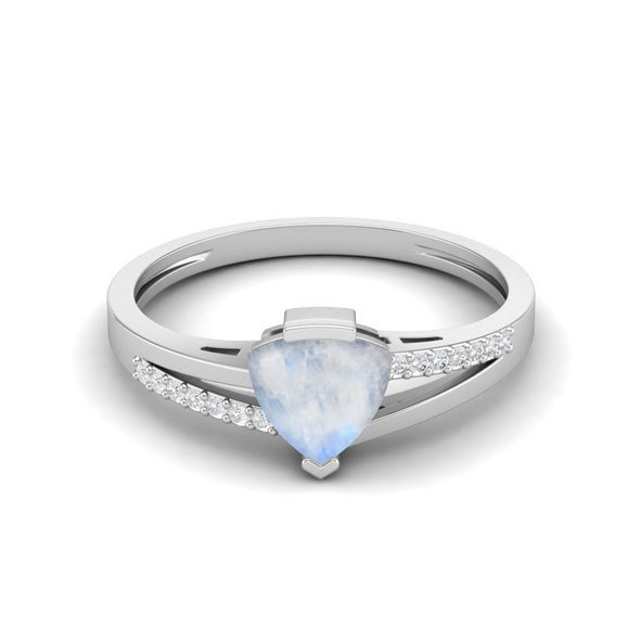 Trillion Shaped Moonstone Solitaire Ring 925 Sterling Silver Engagement Ring For Women