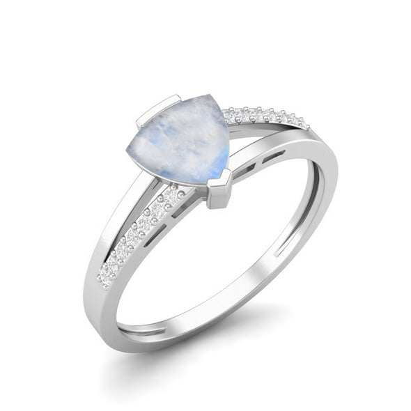 Trillion Shaped Moonstone Solitaire Ring 925 Sterling Silver Engagement Ring For Women