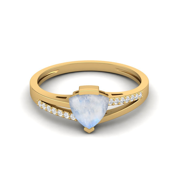 Trillion Shaped Moonstone Solitaire Ring 925 Sterling Silver Engagement Ring For Women