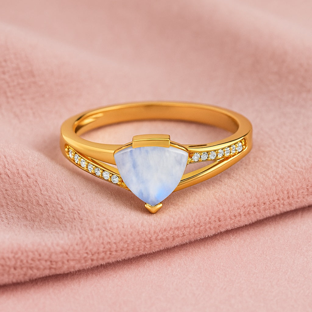 Moonstone Trillion Solitaire Ring – Sterling Silver