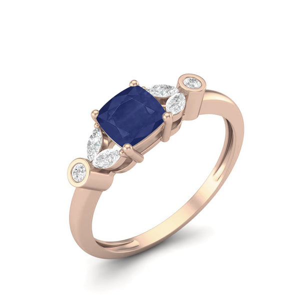 Cushion Shape Blue Sapphire Solitaire Ring 925 Sterling Silver Wedding Ring For Women