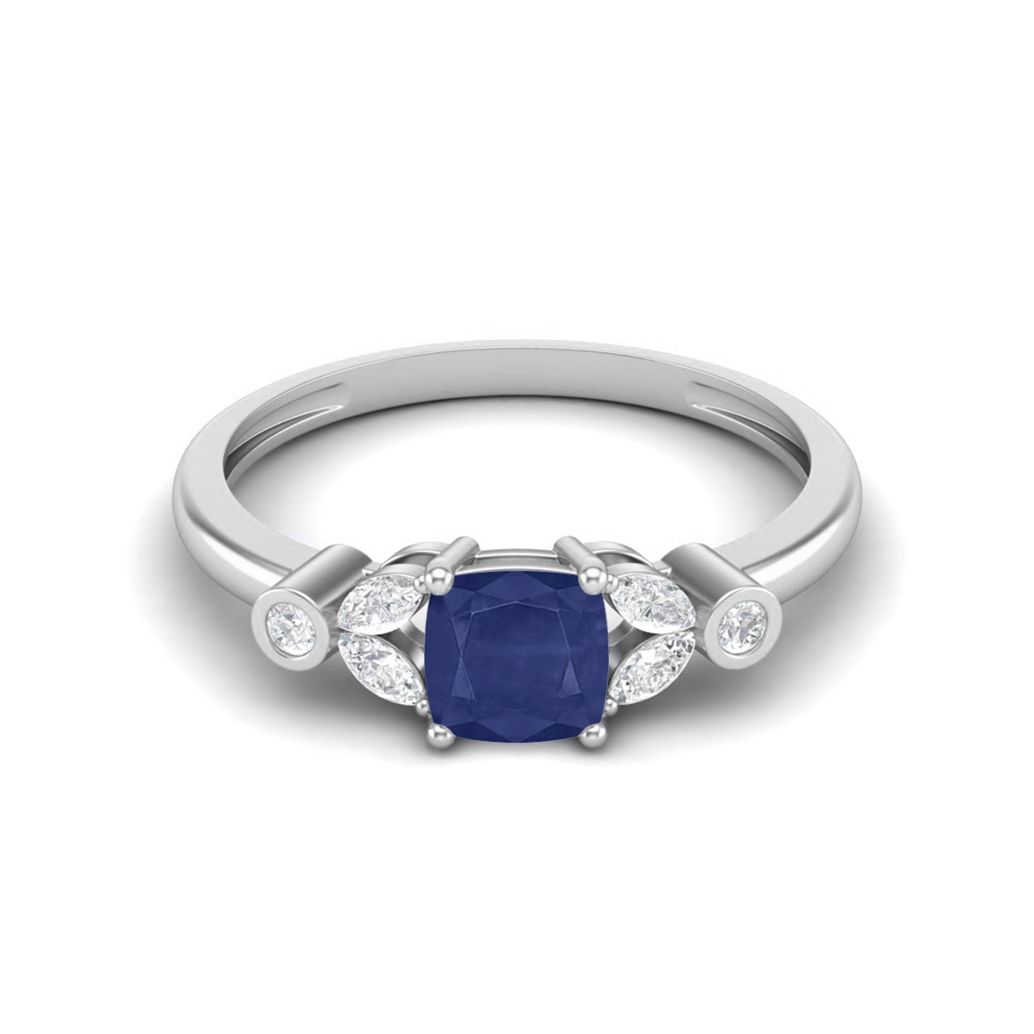 Cushion Shape Blue Sapphire Solitaire Ring 925 Sterling Silver Wedding Ring For Women