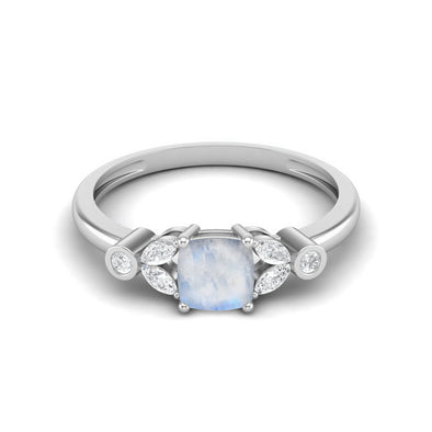 Cushion Shape Moonstone Solitaire Ring 925 Sterling Silver Classic Accent Wedding Ring