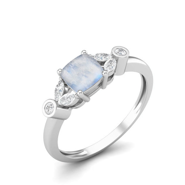 Cushion Shape Moonstone Solitaire Ring 925 Sterling Silver Classic Accent Wedding Ring