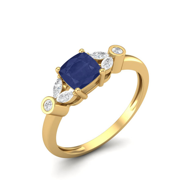 Cushion Shape Blue Sapphire Solitaire Ring 925 Sterling Silver Wedding Ring For Women