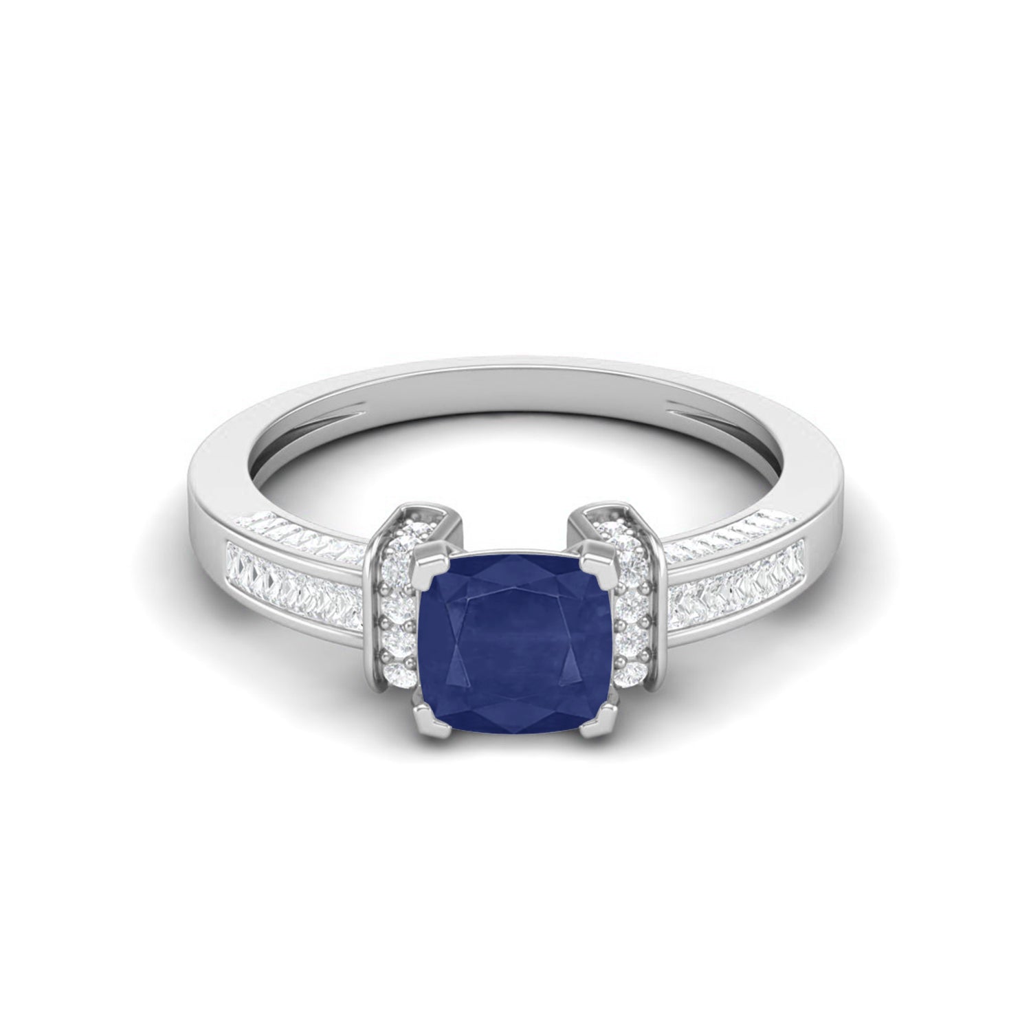 Cushion Shape Blue Sapphire Art Deco Ring 925 Sterling Silver Wedding Ring For Women