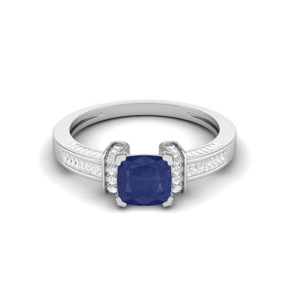 Cushion Shape Blue Sapphire Art Deco Ring 925 Sterling Silver Wedding Ring For Women