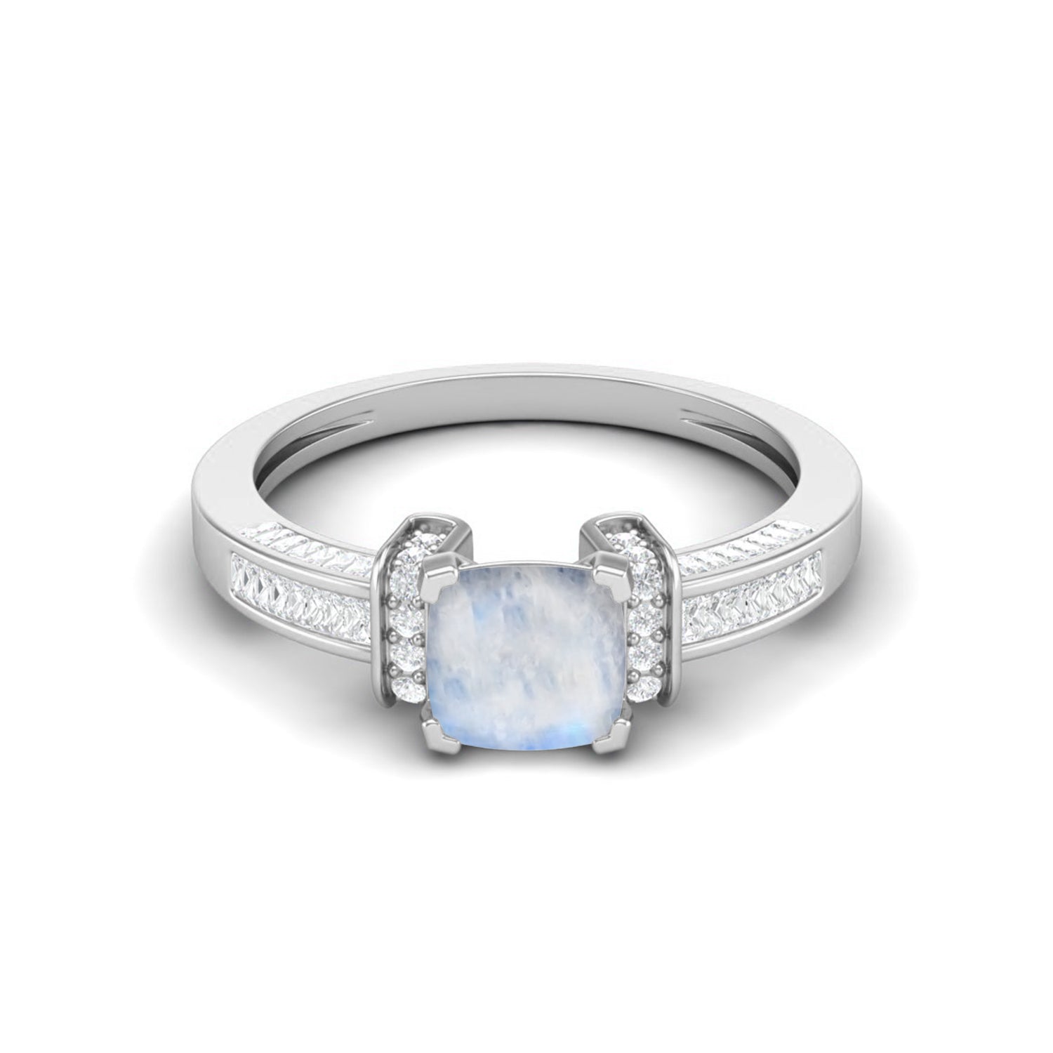 Moonstone Cushion Solitaire Ring – Sterling Silver