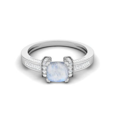 Art Deco Cushion Shaped Moonstone Ring 925 Sterling Silver Wedding Ring For Women