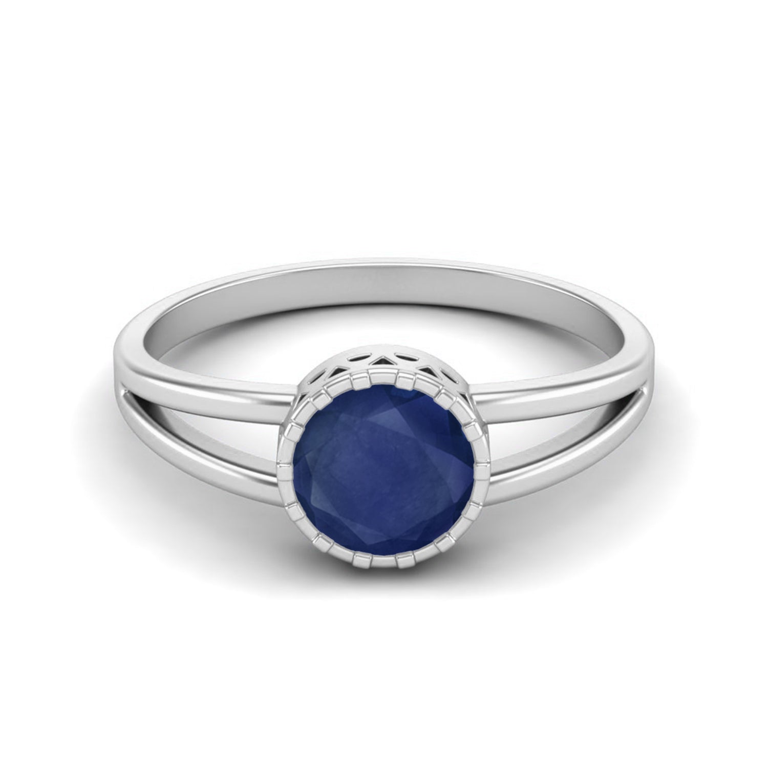 Round Shape Bezal Set Blue Sapphire Solitaire 925 Sterling Silver Engagement Ring Mother's Gift