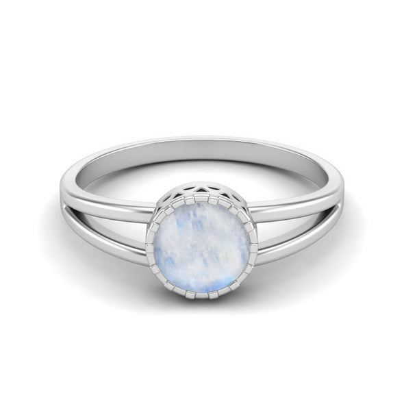 Round Cut Bezel Set Moonstone Solitaire Ring 925 Sterling Silver Shank Engagement Ring Mother's Gift