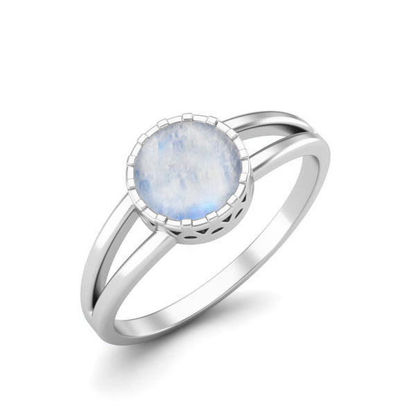 Round Cut Bezel Set Moonstone Solitaire Ring 925 Sterling Silver Shank Engagement Ring Mother's Gift