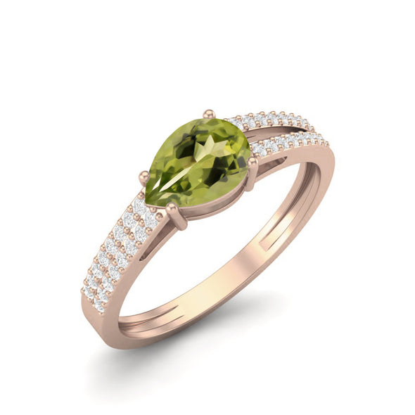 7X5MM Pear Shaped Peridot Wedding Ring 925 Sterling Silver Solitaire Engagement Ring