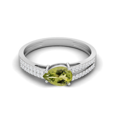 7X5MM Pear Shaped Peridot Wedding Ring 925 Sterling Silver Solitaire Engagement Ring