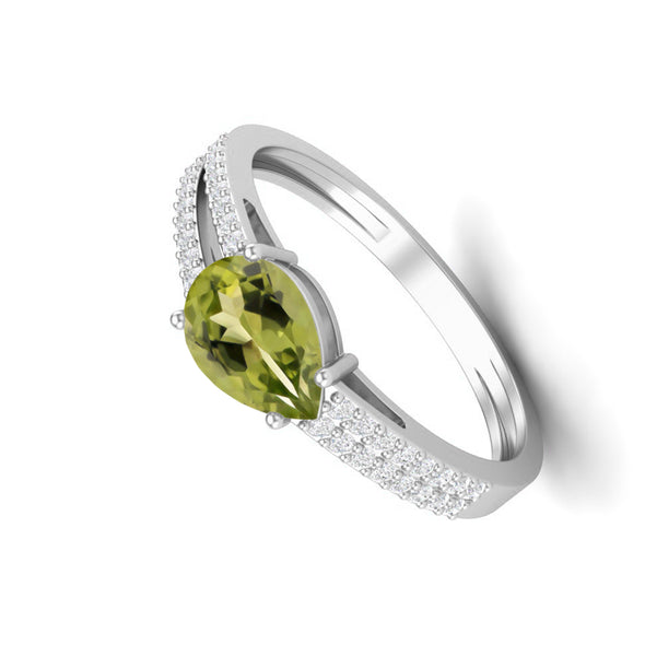 7X5MM Pear Shaped Peridot Wedding Ring 925 Sterling Silver Solitaire Engagement Ring