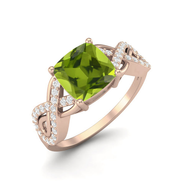 1.86 Ctw Cushion Shape Peridot Wedding Ring 925 Sterling Silver Solitaire Twisted Engagement Ring