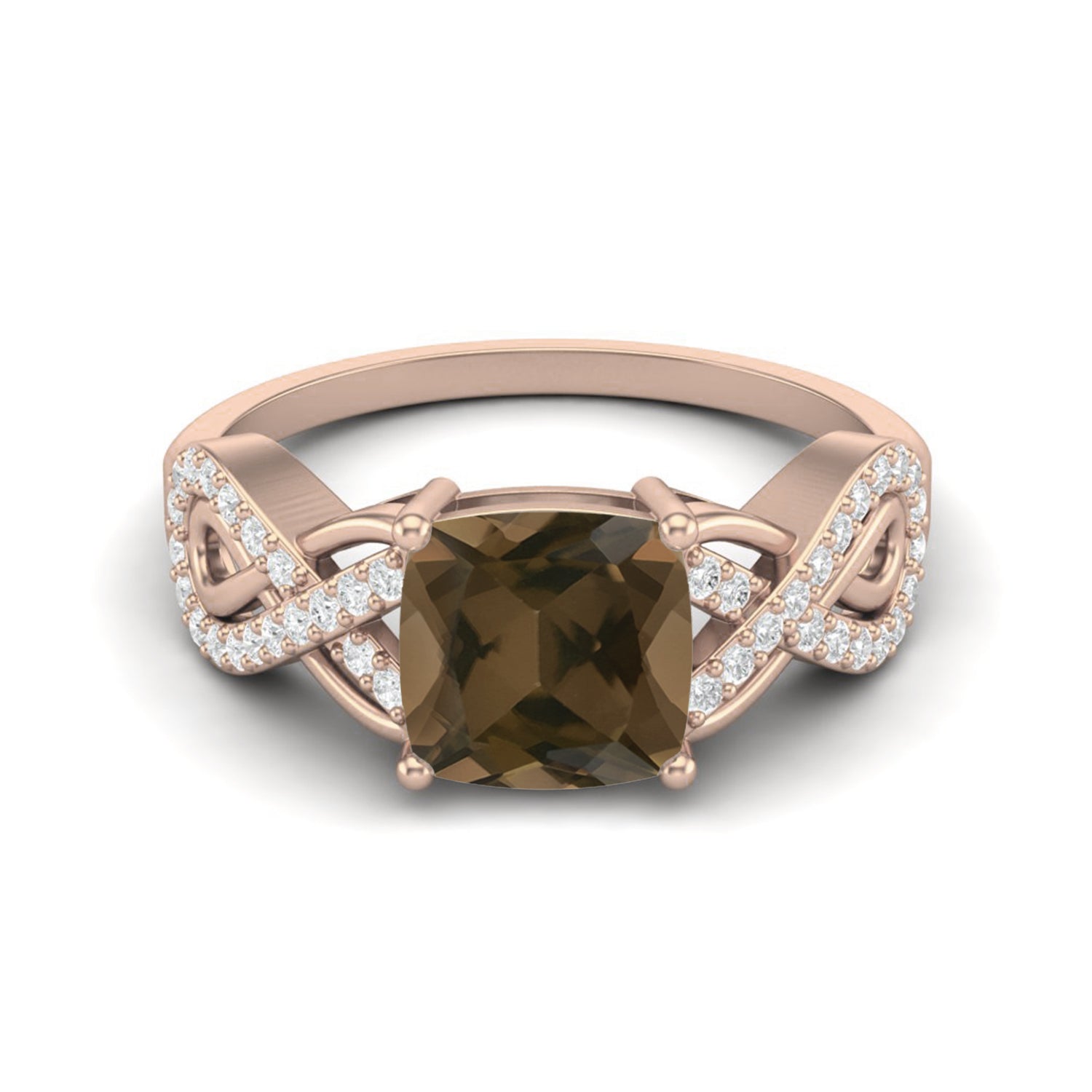 Smoky Quartz 2.05 Ct Cushion Infinity Accent Ring – 14K Yellow Gold