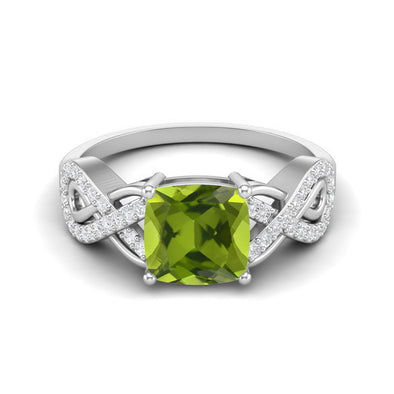 1.86 Ctw Cushion Shape Peridot Wedding Ring 925 Sterling Silver Solitaire Twisted Engagement Ring