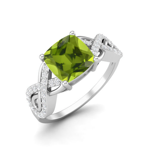 1.86 Ctw Cushion Shape Peridot Wedding Ring 925 Sterling Silver Solitaire Twisted Engagement Ring