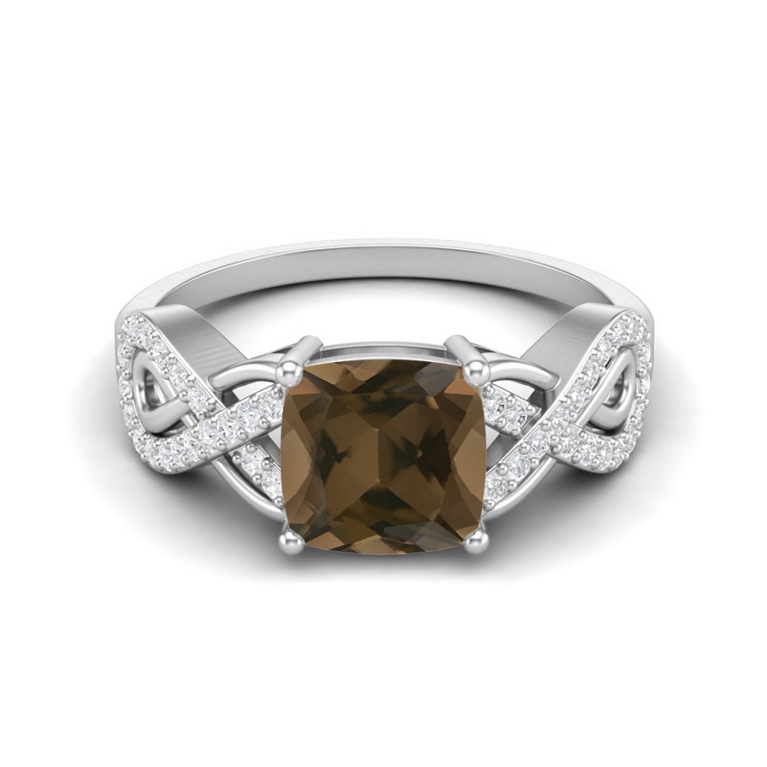 Smoky Quartz 2.05 Ct Cushion Infinity Accent Ring – 14K Yellow Gold