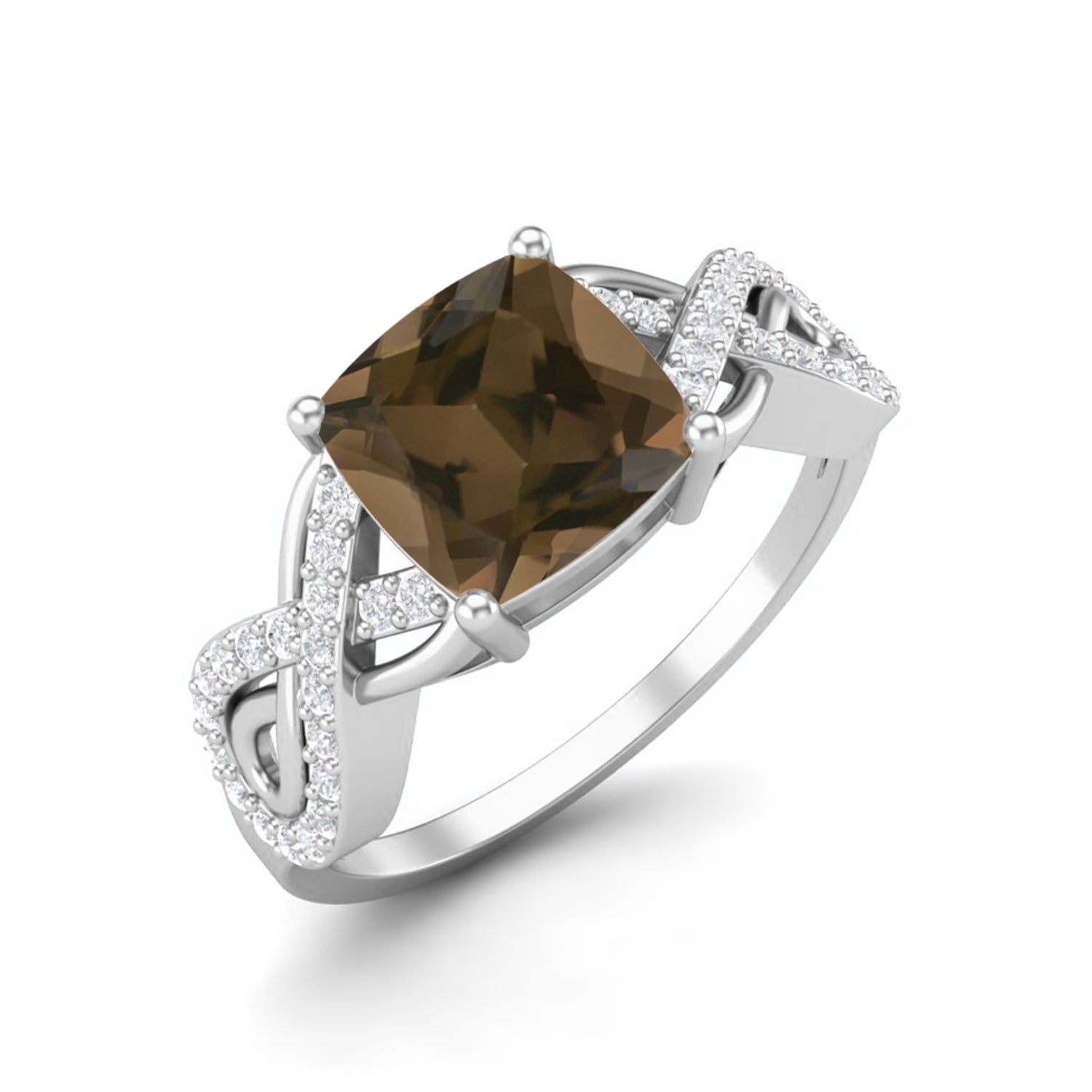 Smoky Quartz 2.05 Ct Cushion Infinity Accent Ring – 14K Yellow Gold