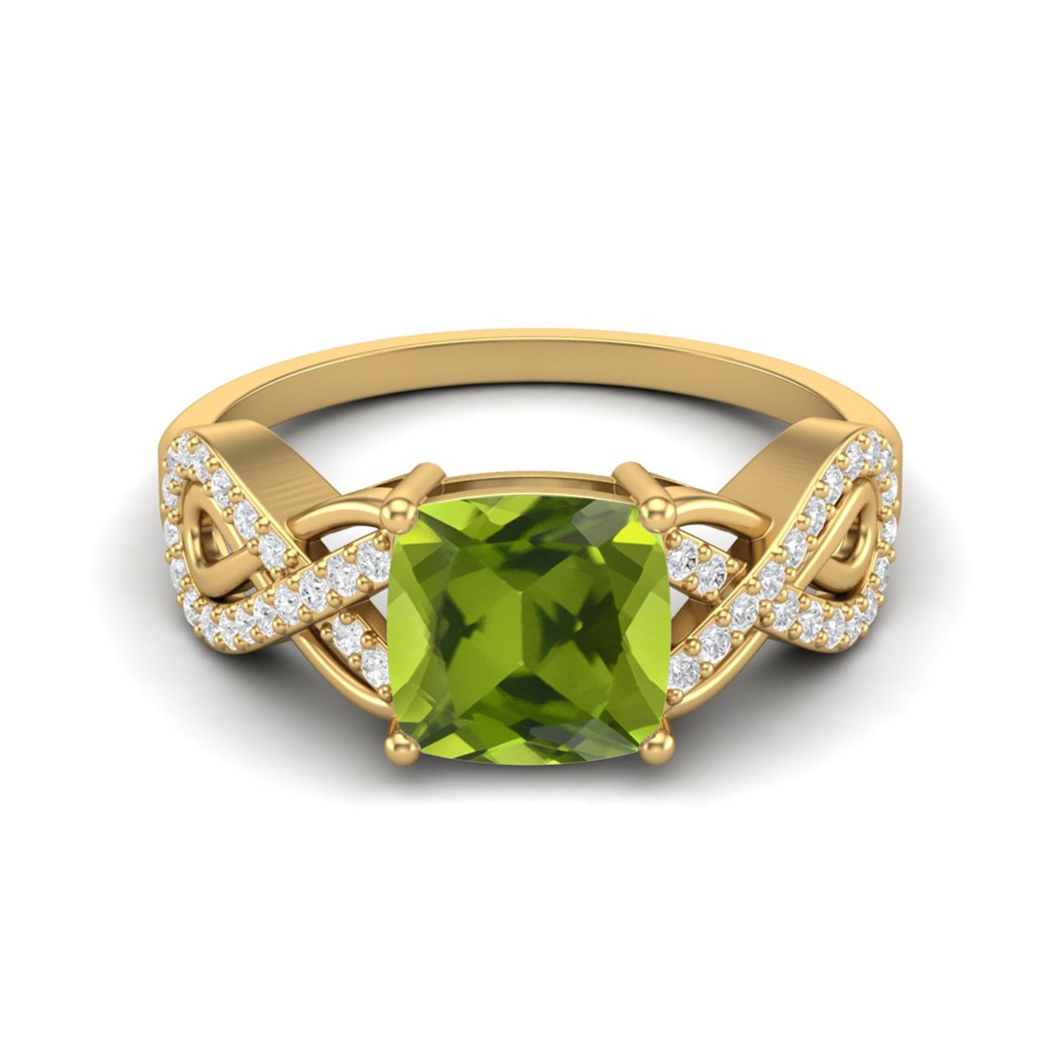 Anello con fascia intrecciata infinita in peridoto – Argento Sterling
