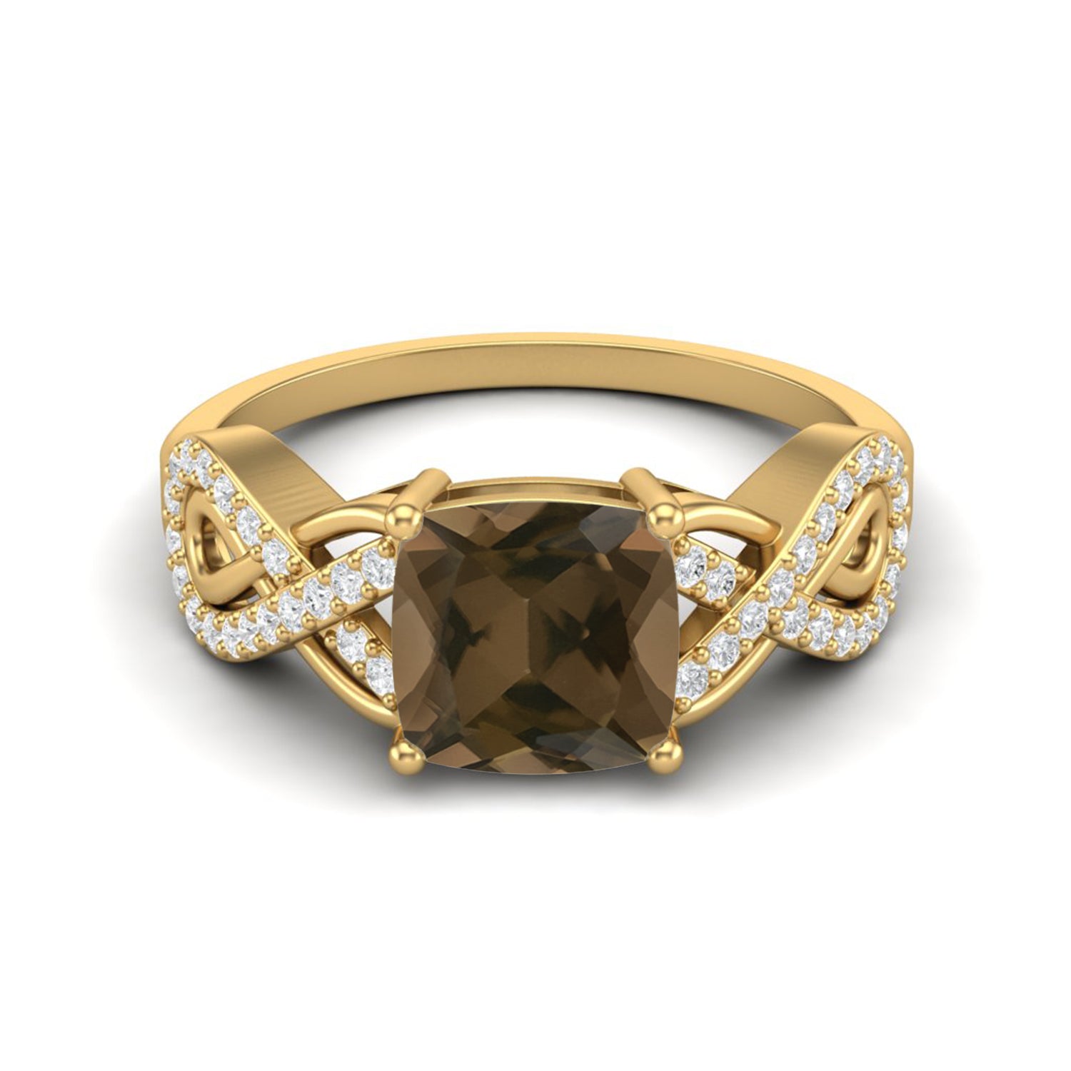 Smoky Quartz 2.05 Ct Cushion Infinity Accent Ring – 14K Yellow Gold