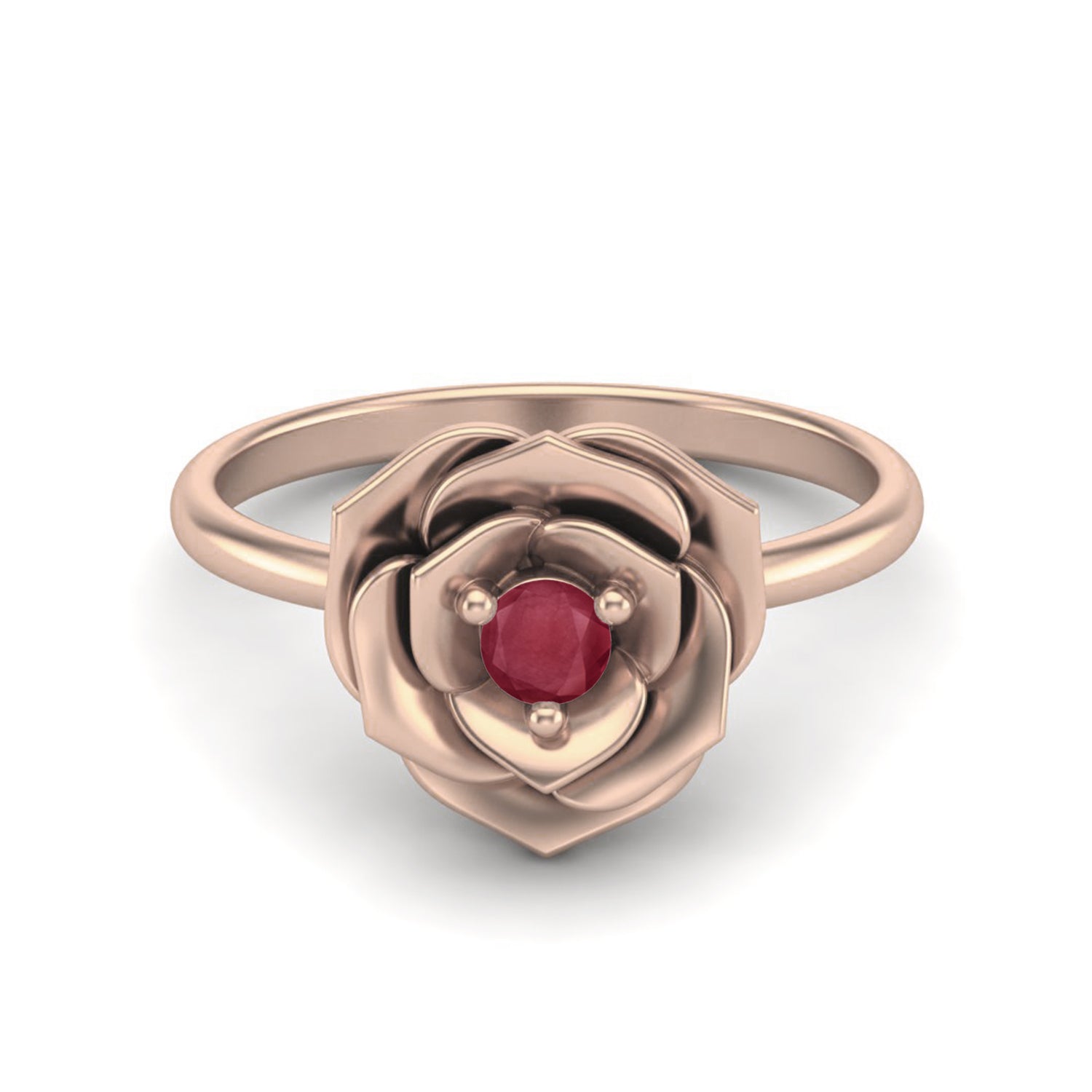 Ruby 0.10 Ct Round Romantic Rose Flower Ring – 14k Fine Yellow Gold