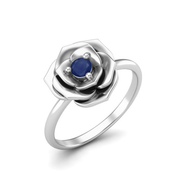 925 Sterling Silver Round Blue Sapphire Rose Flower Engagemant Ring Romantic Gifts For Wife