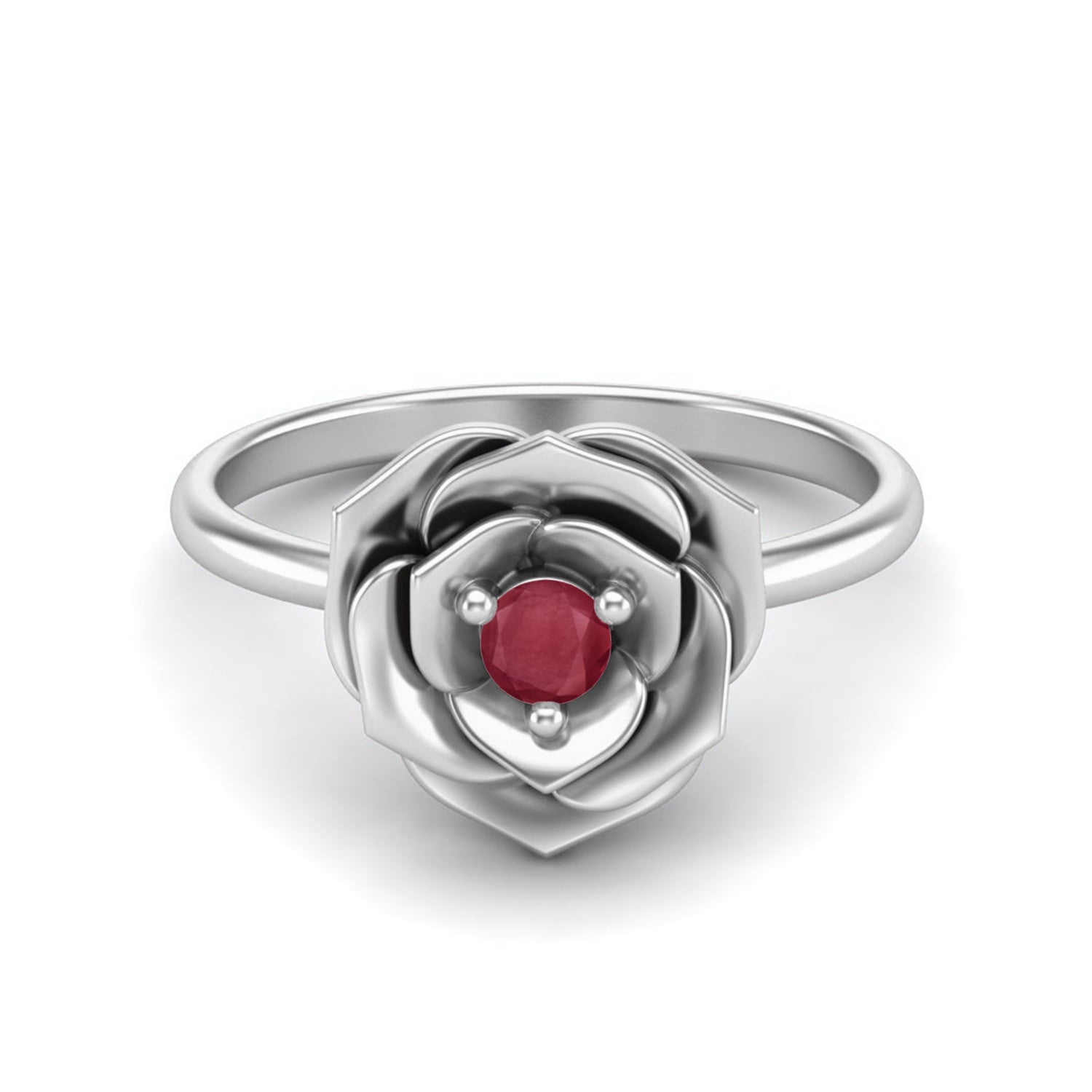 Ruby 0.10 Ct Round Romantic Rose Flower Ring – 14k Fine Yellow Gold