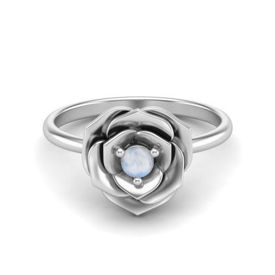 925 Sterling Silver Moonstone Blossom Rose Flower Wedding Ring Romantic Gift For Women