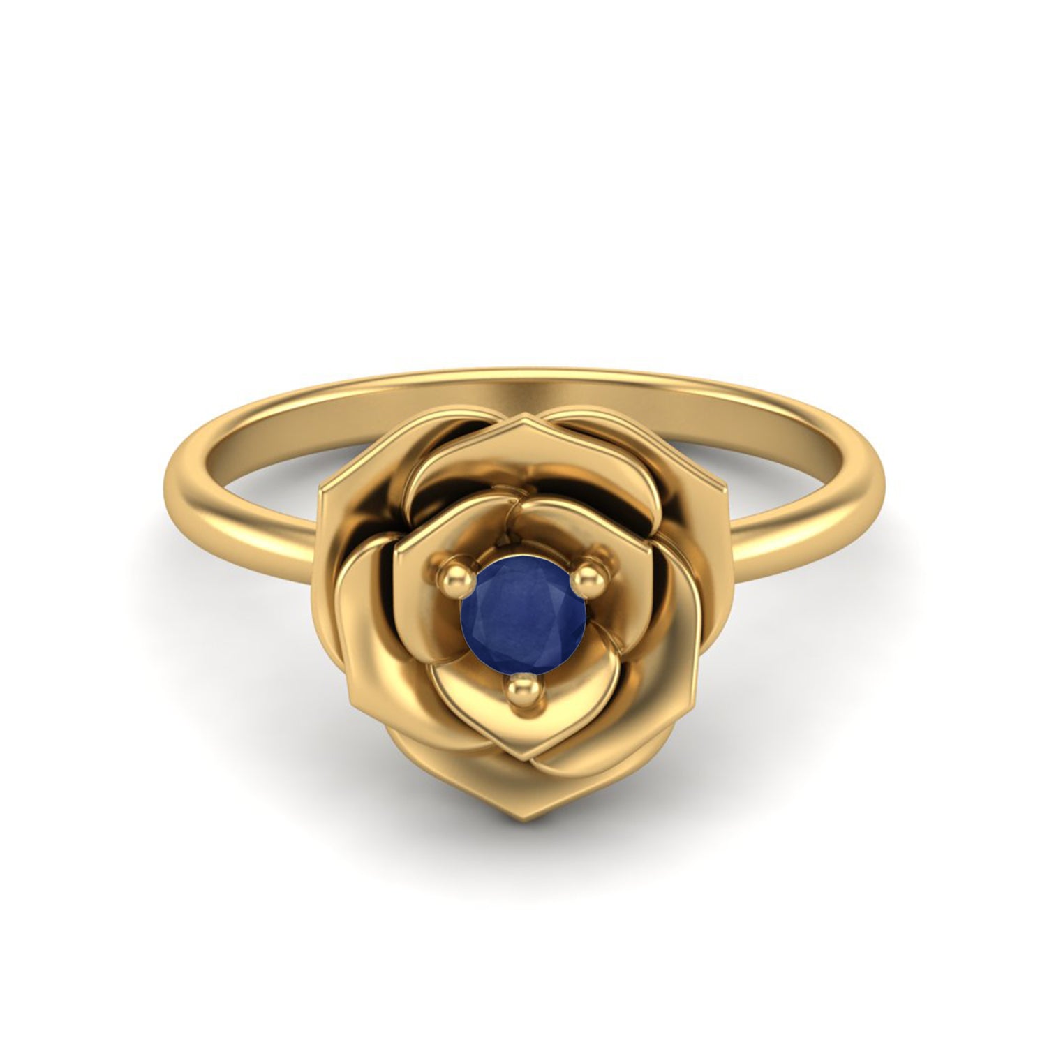 Blue Sapphire 0.10 Ct Round Rose Ring - 14k Yellow Gold