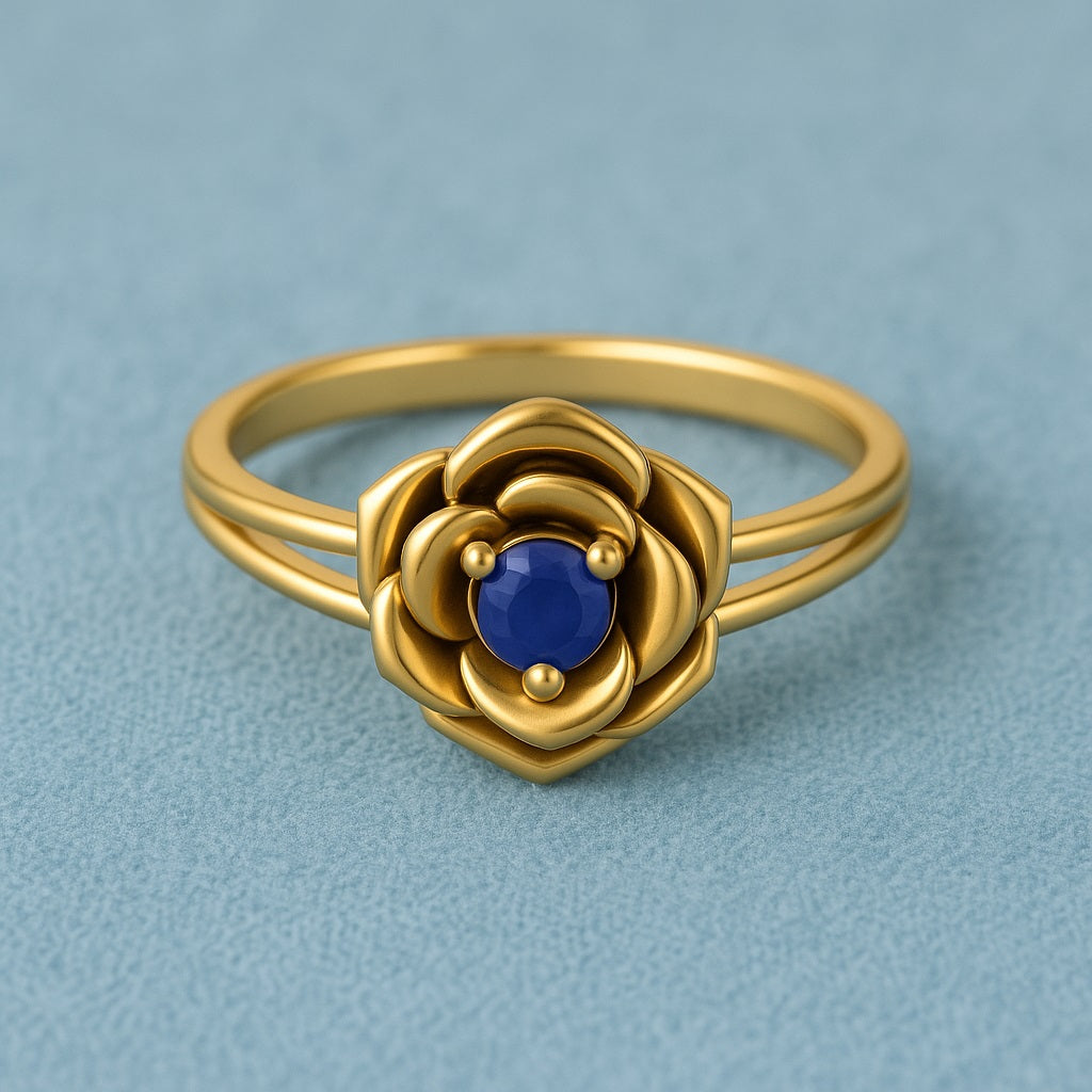 Blue Sapphire 0.10 Ct Round Rose Ring - 14k Yellow Gold