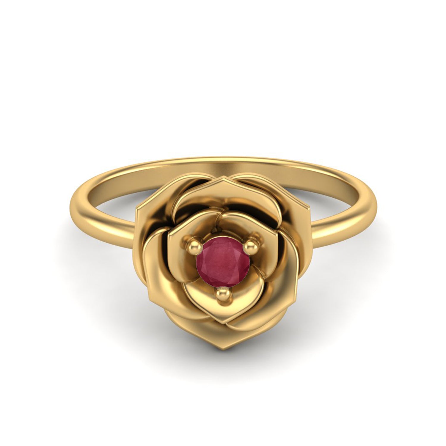 Ruby 0.10 Ct Round Romantic Rose Flower Ring – 14k Fine Yellow Gold