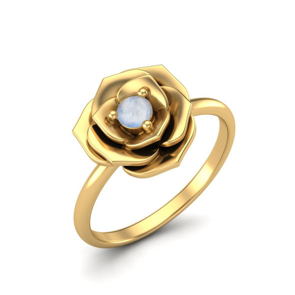 925 Sterling Silver Moonstone Blossom Rose Flower Wedding Ring Romantic Gift For Women