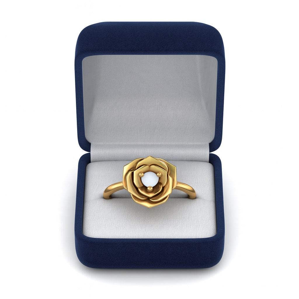 Moonstone Rose Flower Solitaire Ring – Sterling Silver