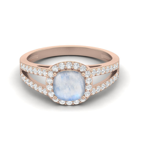 925 Sterling Silver Moonstone Solitaire Engagement Ring Split Shank Wedding Ring