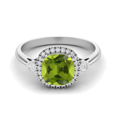 Cushion Shaped Peridot Gemstone Ring 925 Sterling Silver Solitaire Accents Wedding Ring
