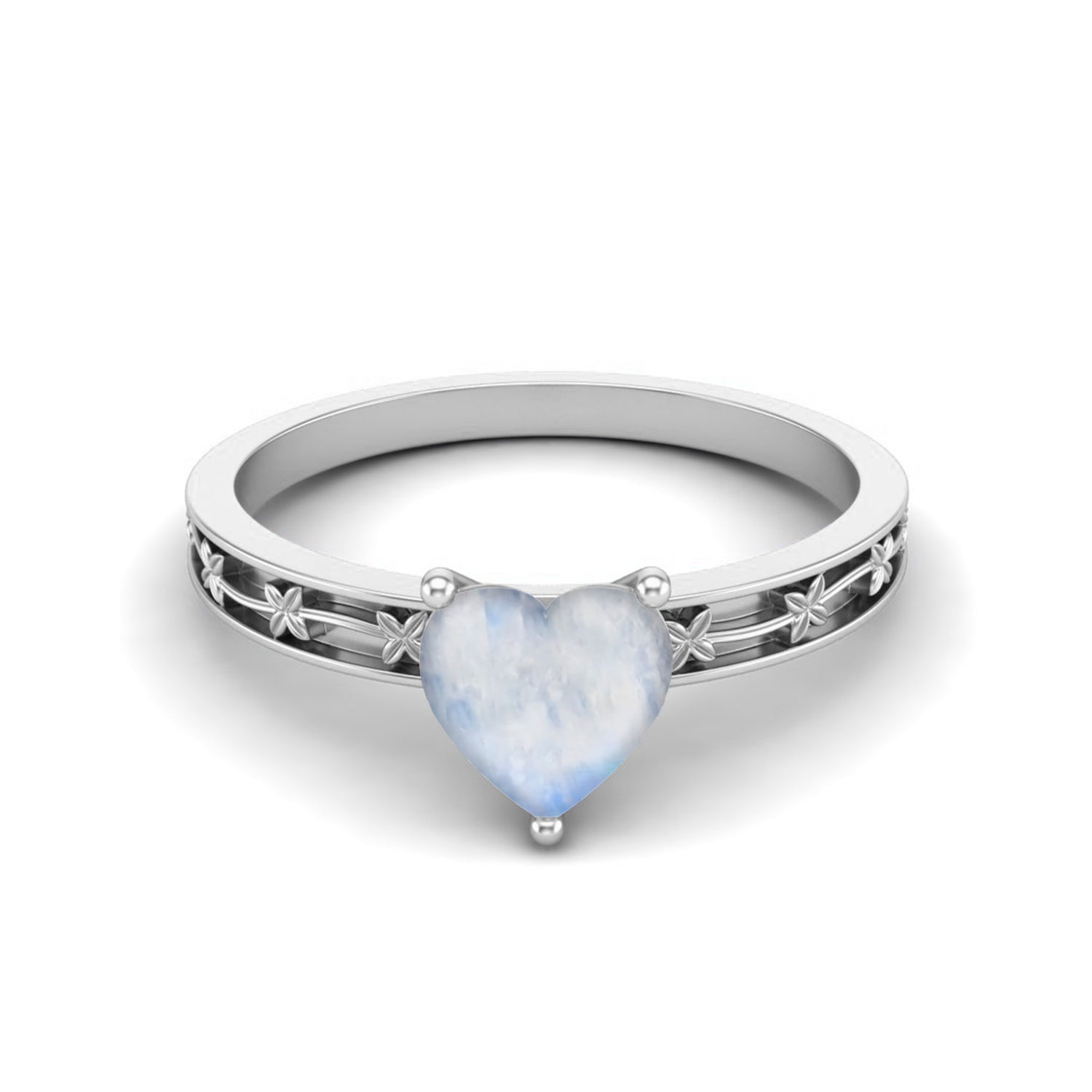 Moonstone Heart Solitaire Ring – Sterling Silver