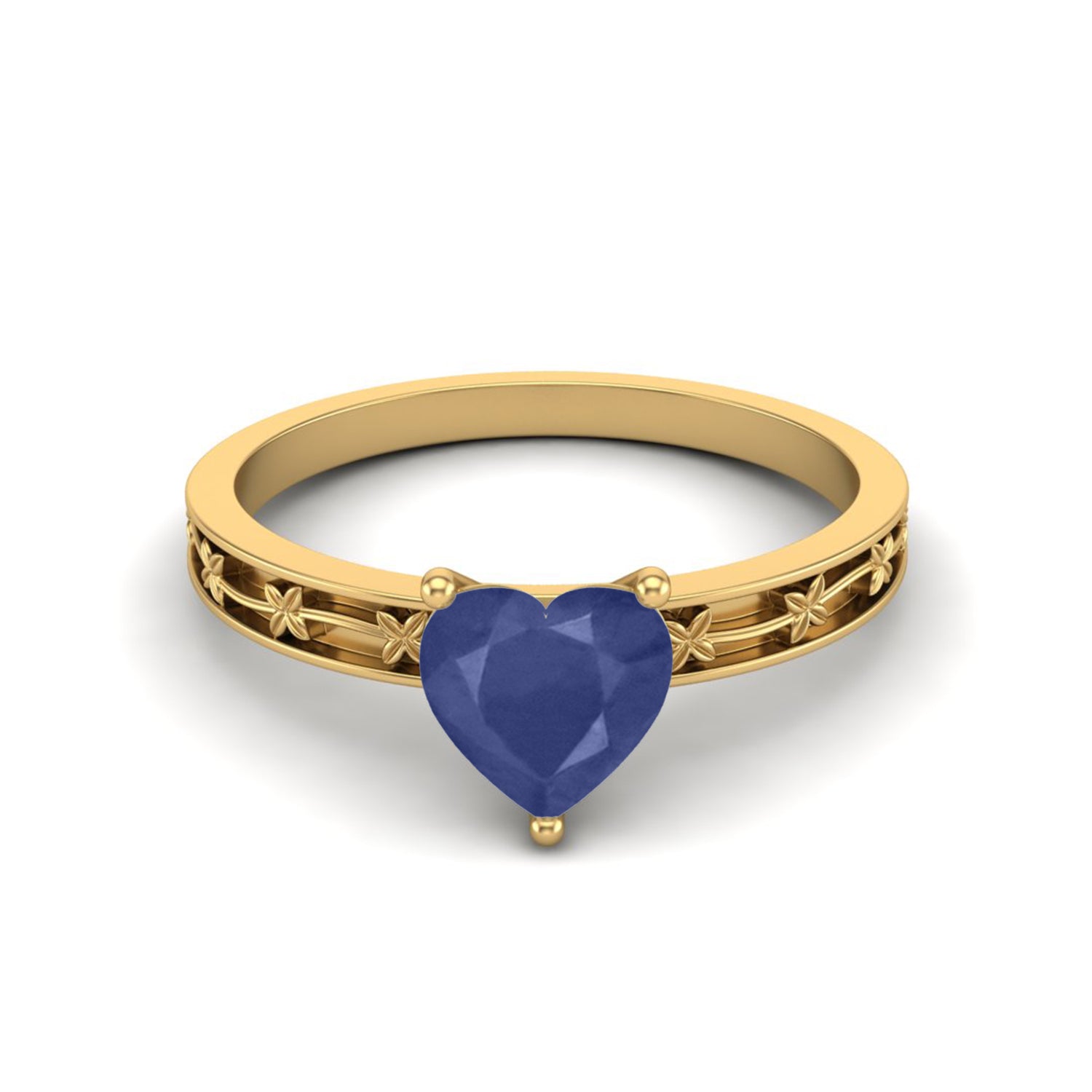 Anello con motivo floreale in zaffiro blu – Argento Sterling