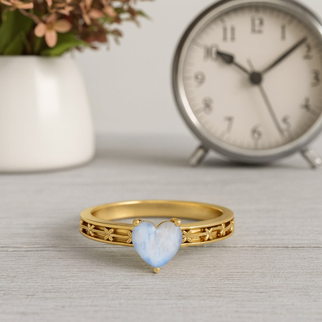 Moonstone Heart Solitaire Ring – Sterling Silver