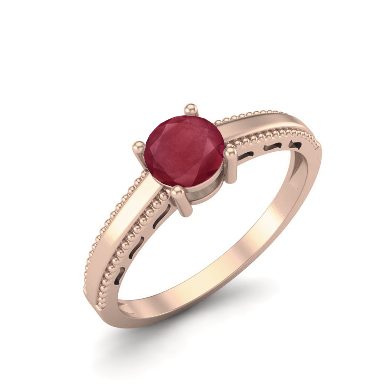 Ruby 0.50 Ct Round Beaded Vintage Band Ring  – 14k Yellow Gold