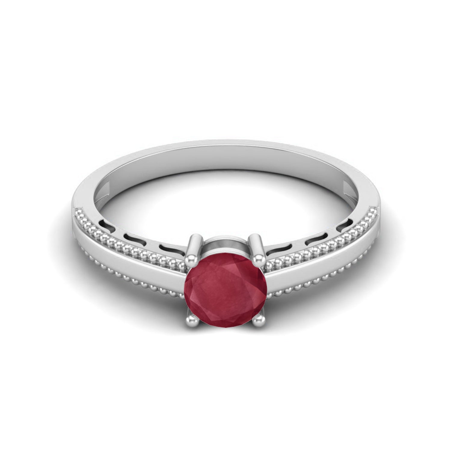 Ruby 0.50 Ct Round Beaded Vintage Band Ring  – 14k Yellow Gold