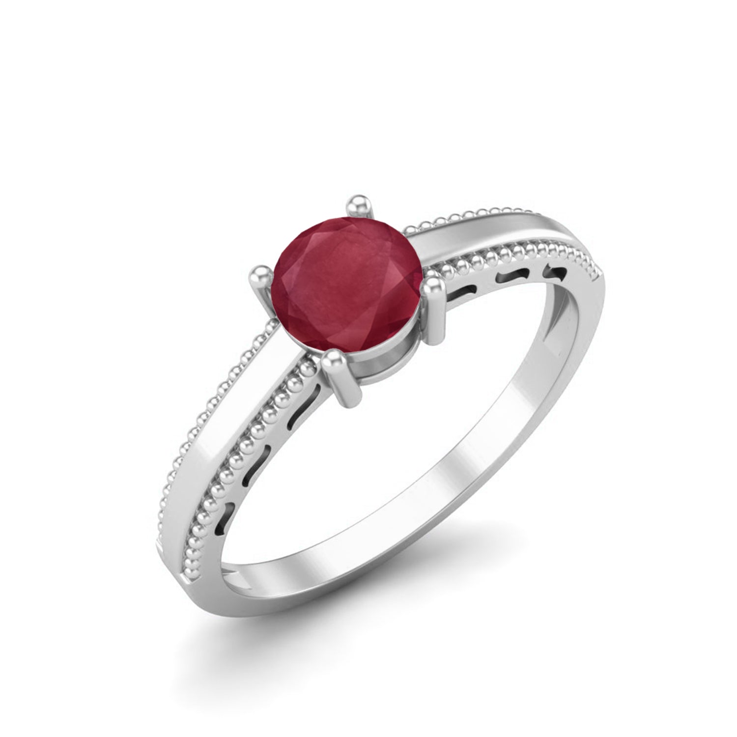 Ruby 0.50 Ct Round Beaded Vintage Band Ring  – 14k Yellow Gold